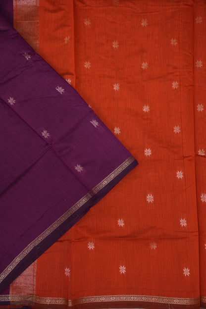 Maheshwari Silk Cotton Saree|Purple & Orange