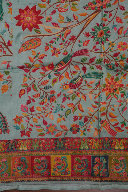 Kashmiri Pashmina Banarasi Story Telling Saree - Baby Green