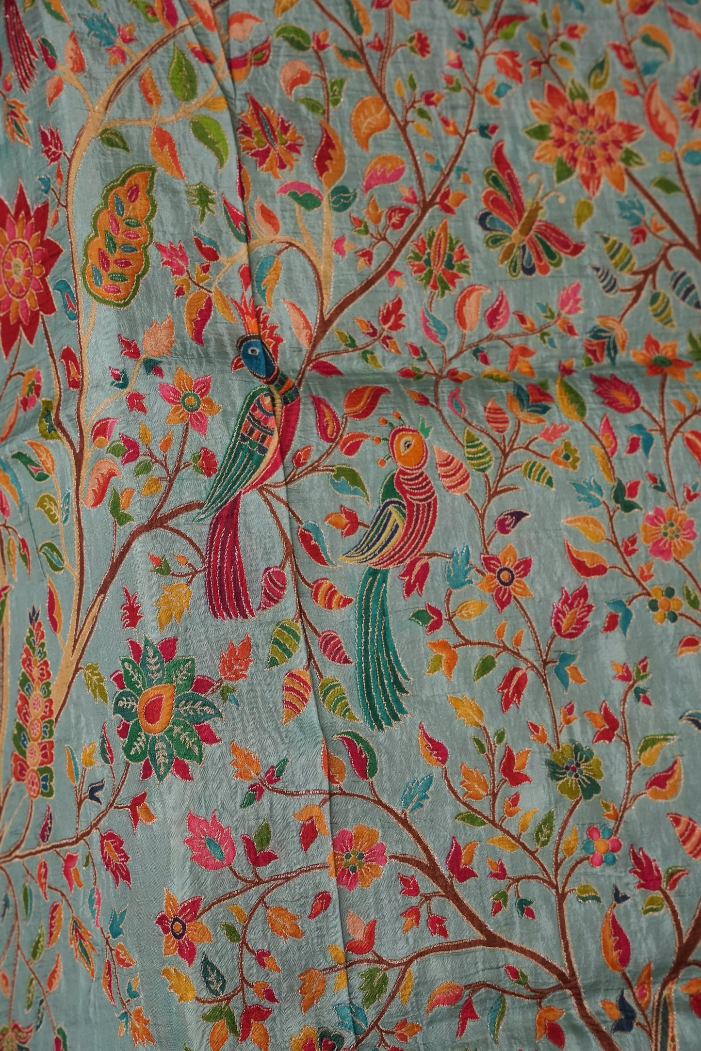 Kashmiri Pashmina Banarasi Story Telling Saree - Baby Green
