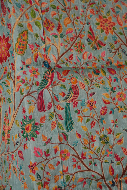 Kashmiri Pashmina Banarasi Story Telling Saree - Baby Green