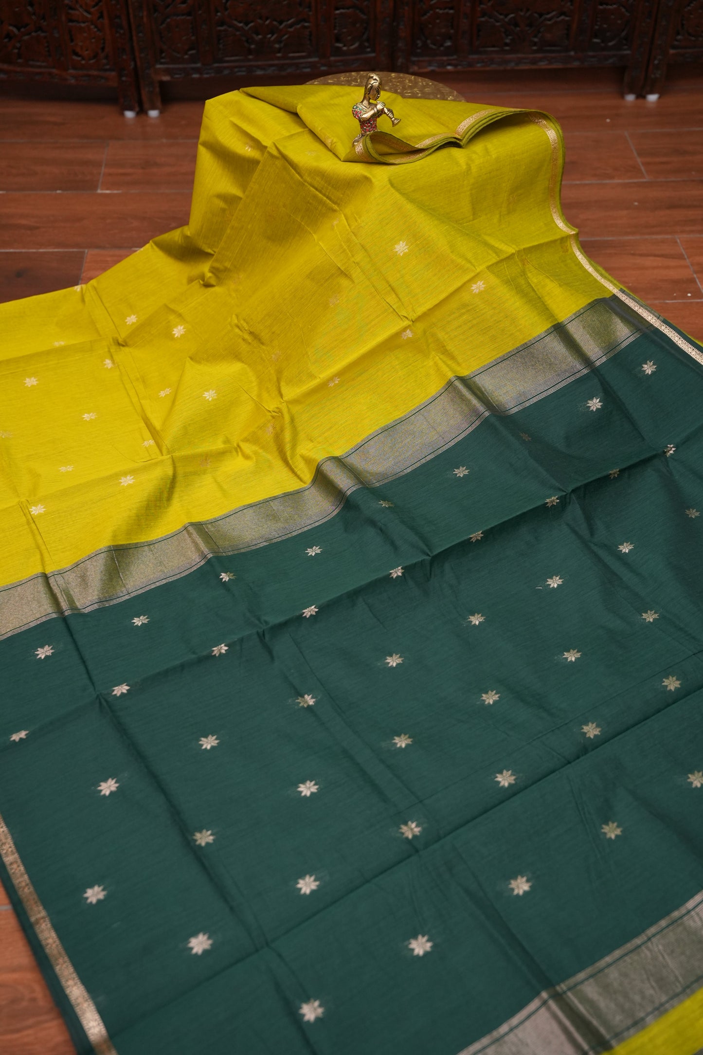 Maheshwari Silk Cotton Saree|Green