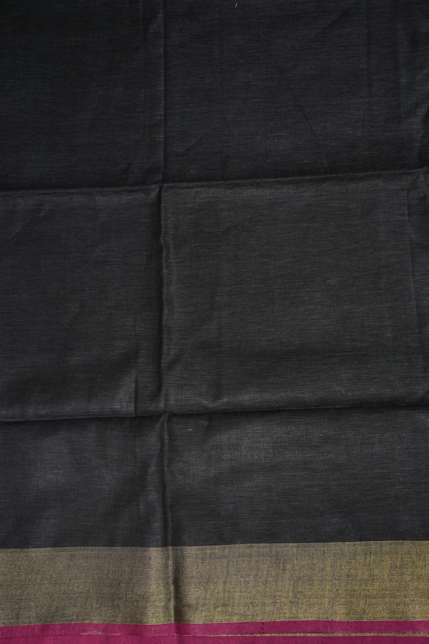 Pure Linen Saree-Classic Black with Antique Gold Border & Pink Accents