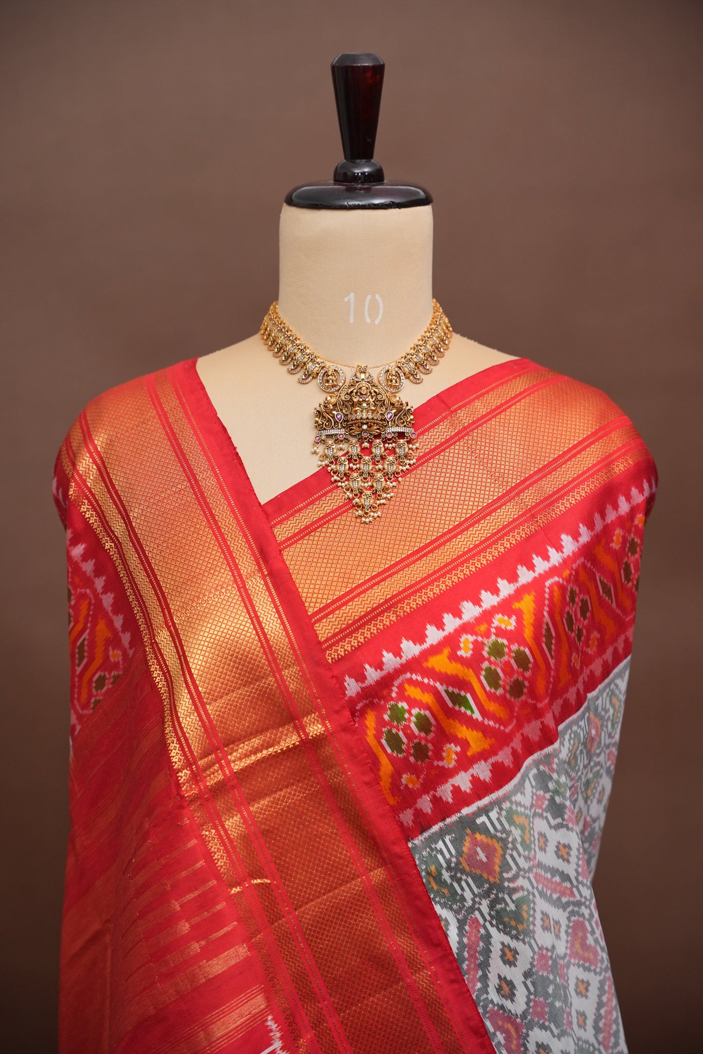 Pure Ikkat Soft Silk Saree - White & Red