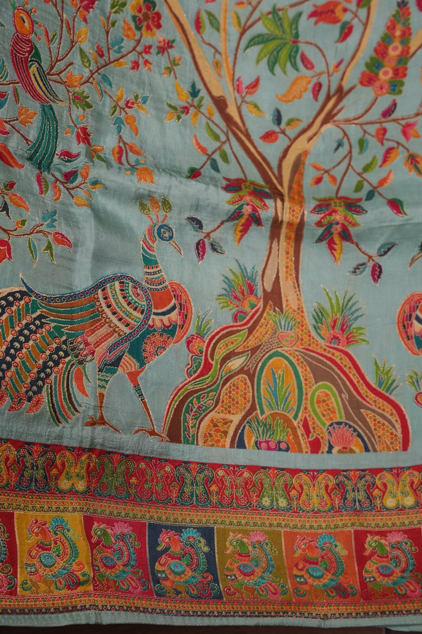 Kashmiri Pashmina Banarasi Story Telling Saree - Baby Green