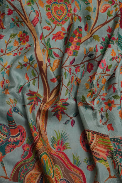 Kashmiri Pashmina Banarasi Story Telling Saree - Baby Green