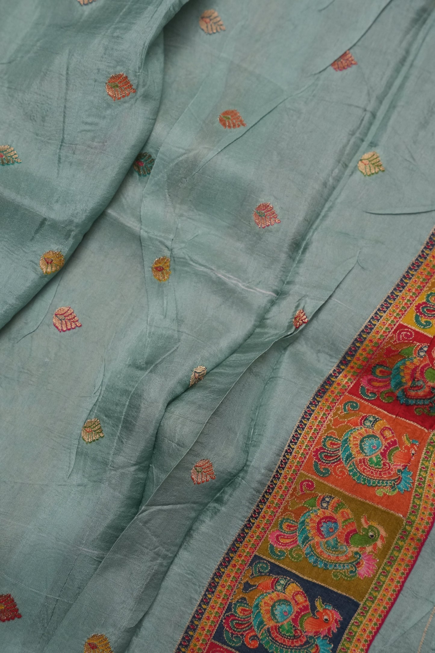Kashmiri Pashmina Banarasi Story Telling Saree - Baby Green