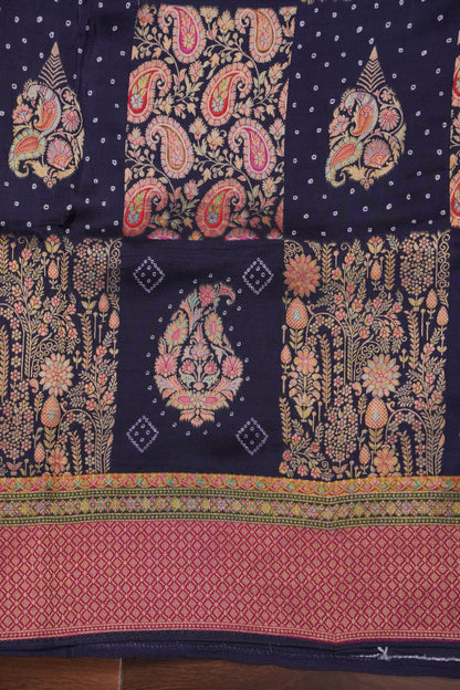 Kashmiri Pashmina Banarasi Story Telling Saree - Navy Blue & Pink
