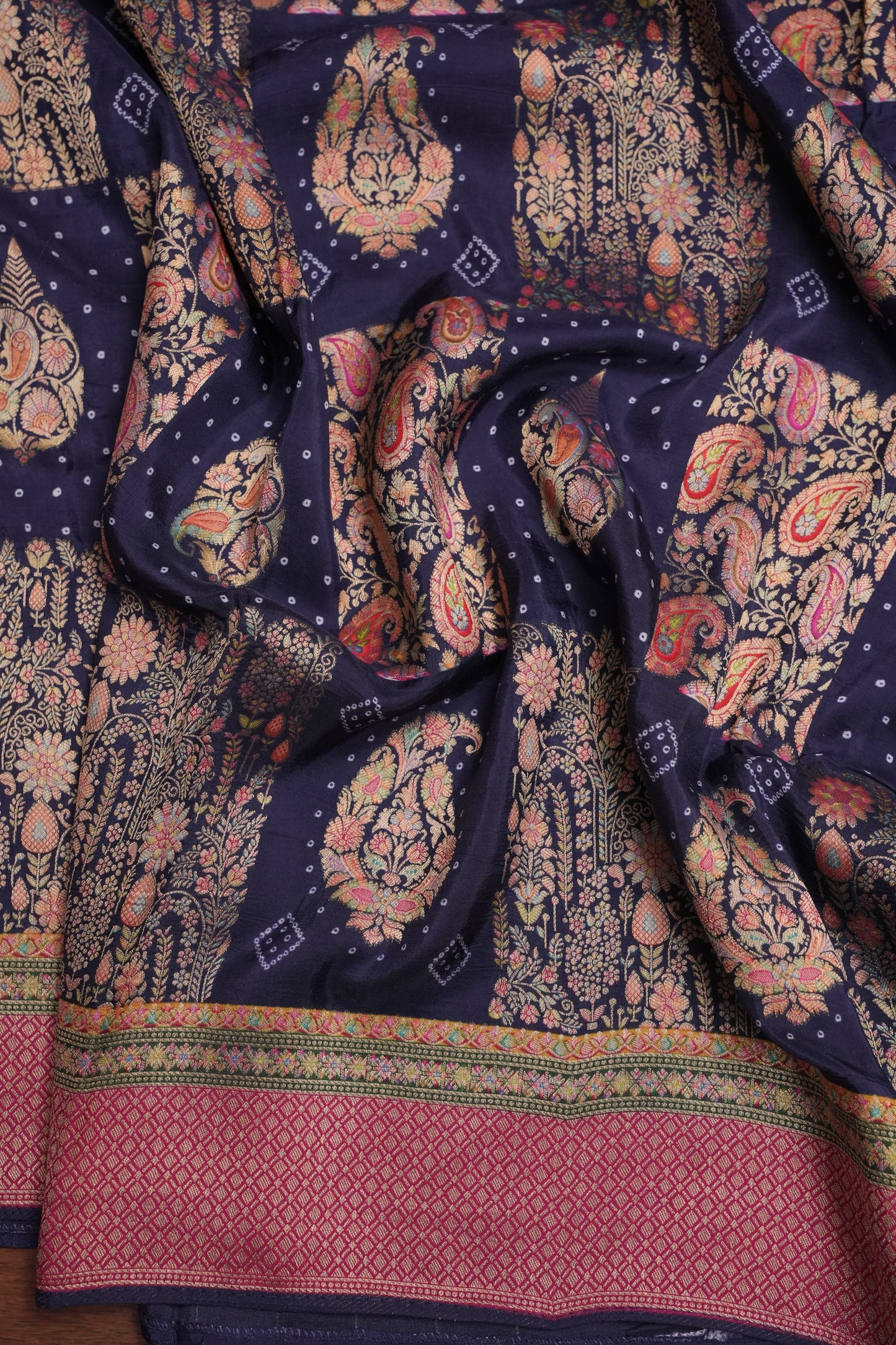 Kashmiri Pashmina Banarasi Story Telling Saree - Navy Blue & Pink