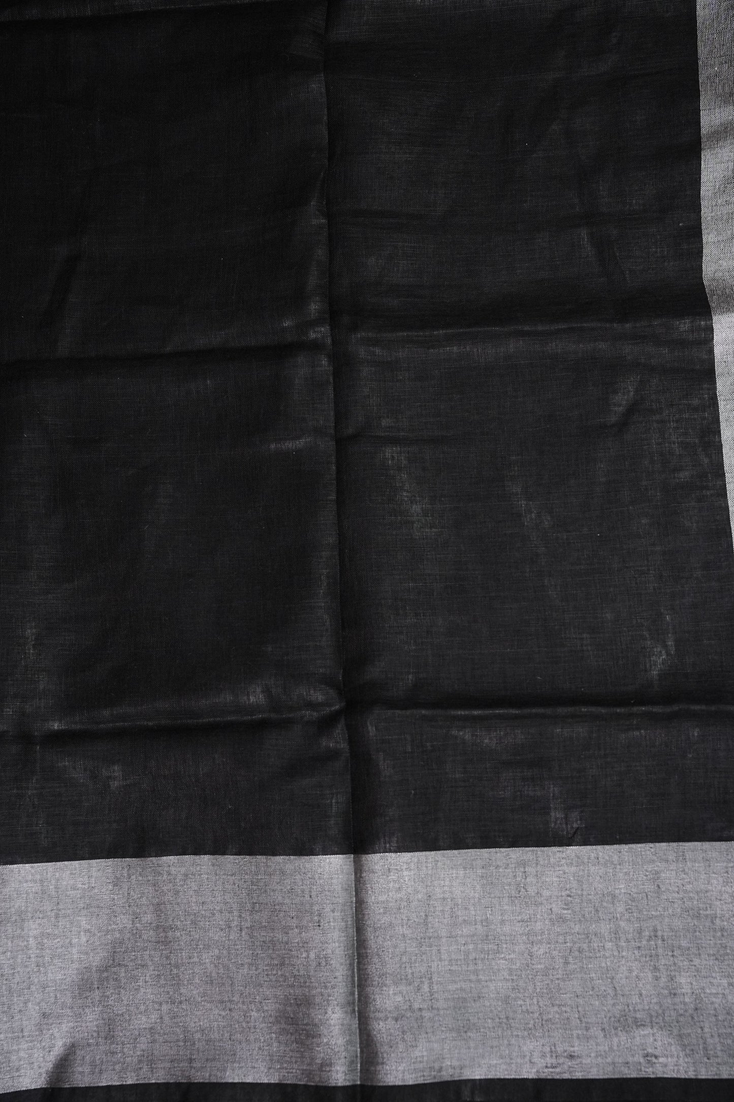 Pure Linen Silk Saree – Classic Black & Silver Dual Tone with Minimalist Border