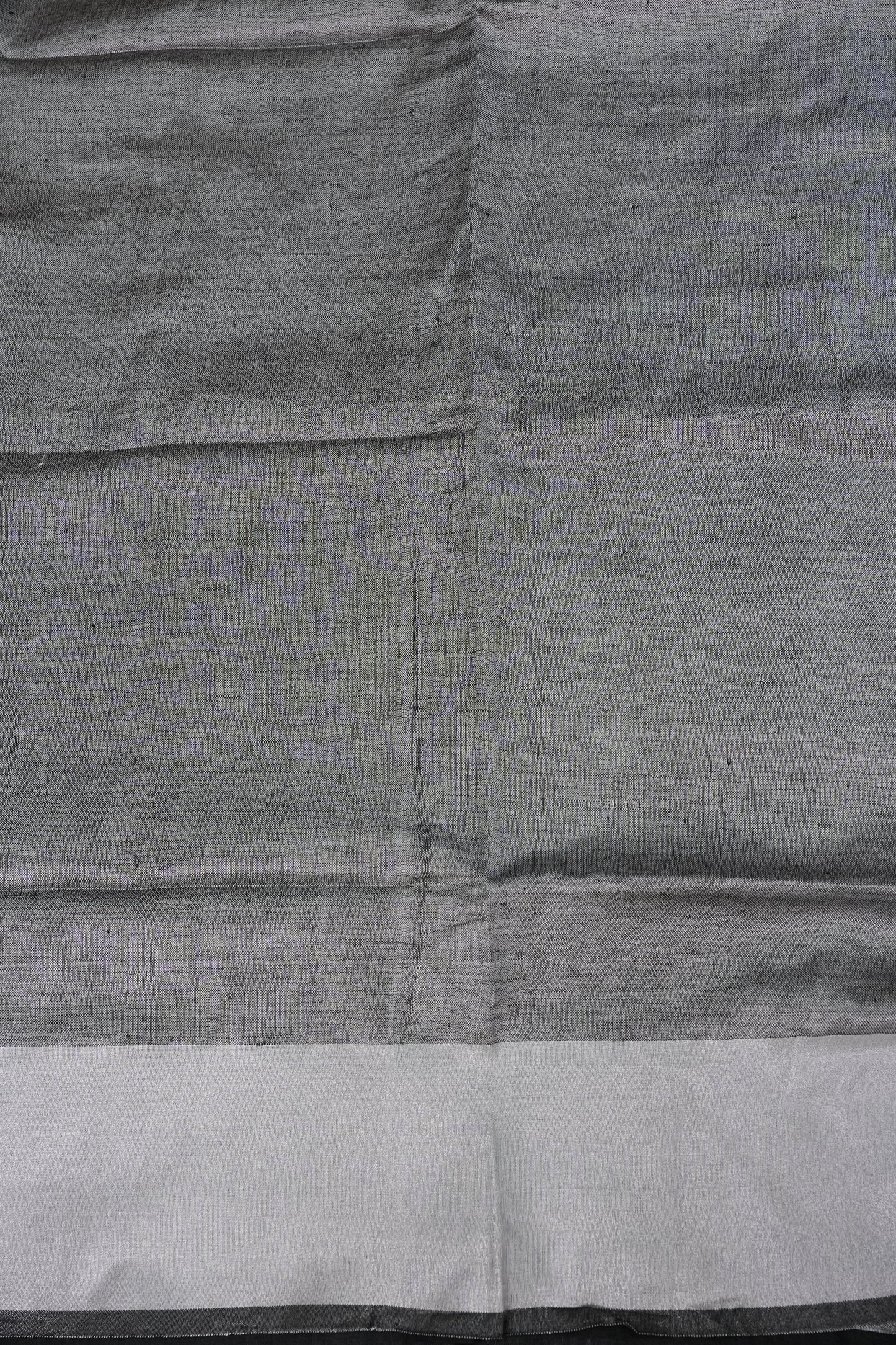 Pure Linen Silk Saree – Classic Black & Silver Dual Tone with Minimalist Border