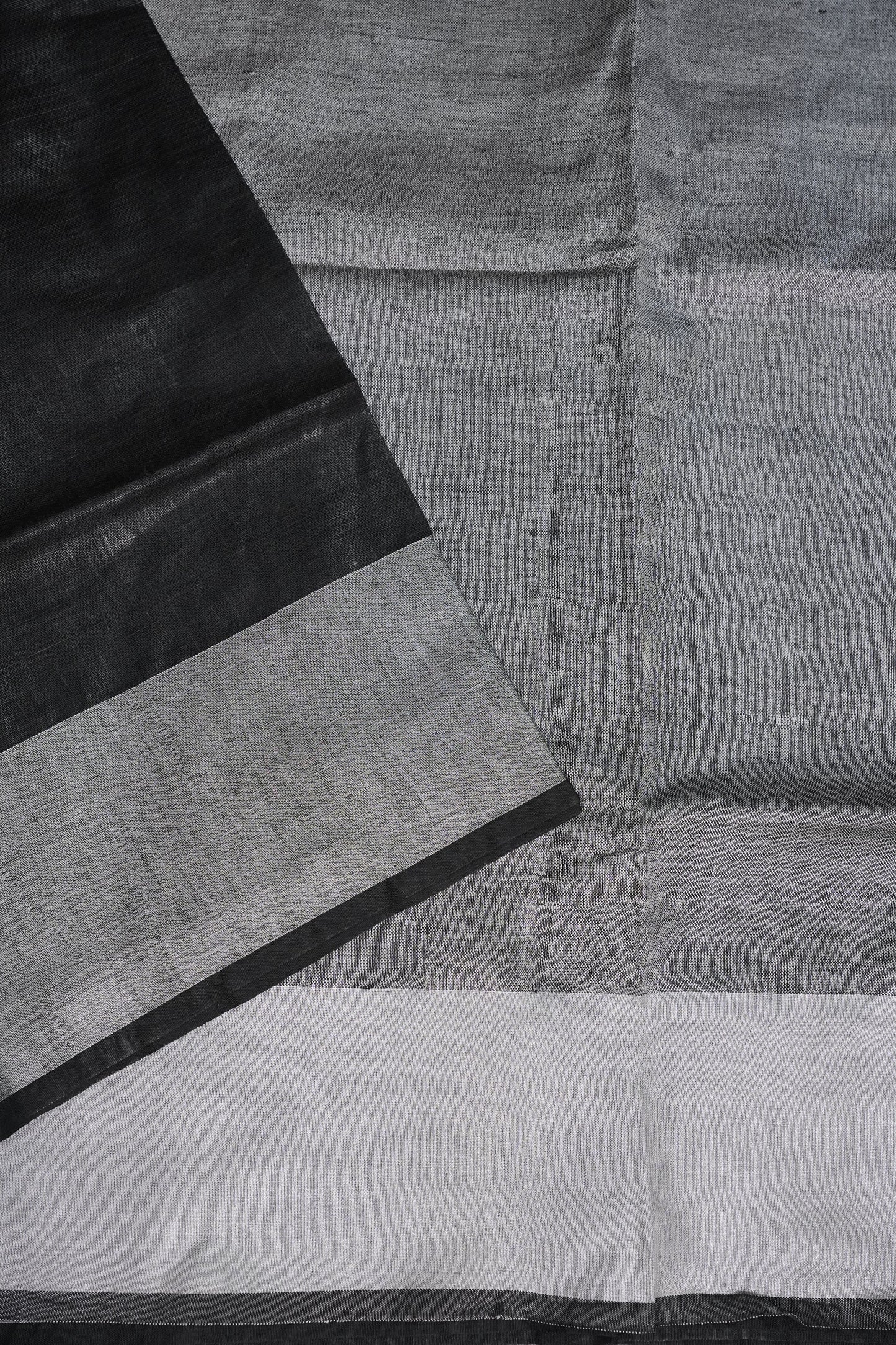 Pure Linen Silk Saree – Classic Black & Silver Dual Tone with Minimalist Border