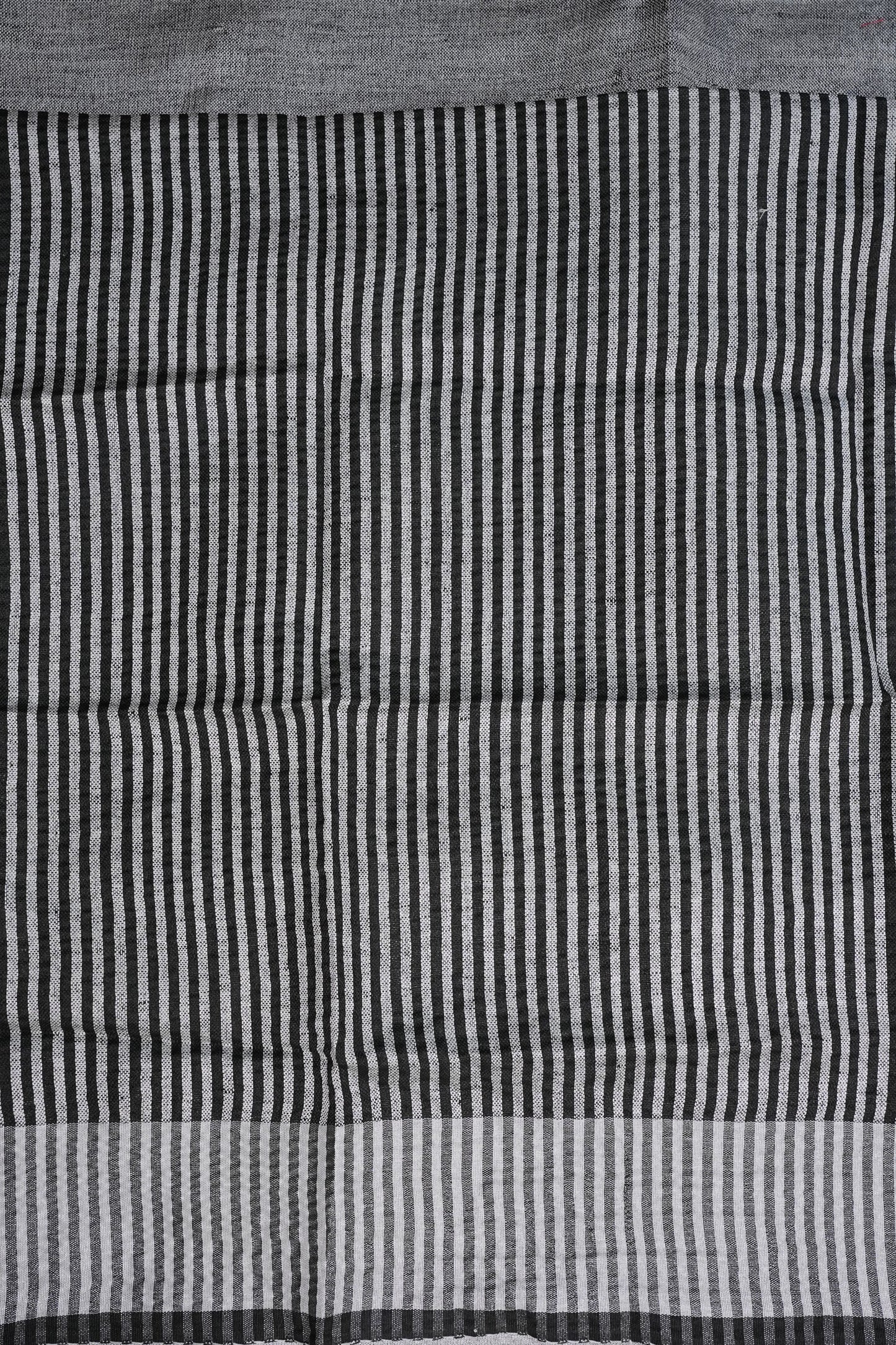 Pure Linen Silk Saree – Classic Black & Silver Dual Tone with Minimalist Border