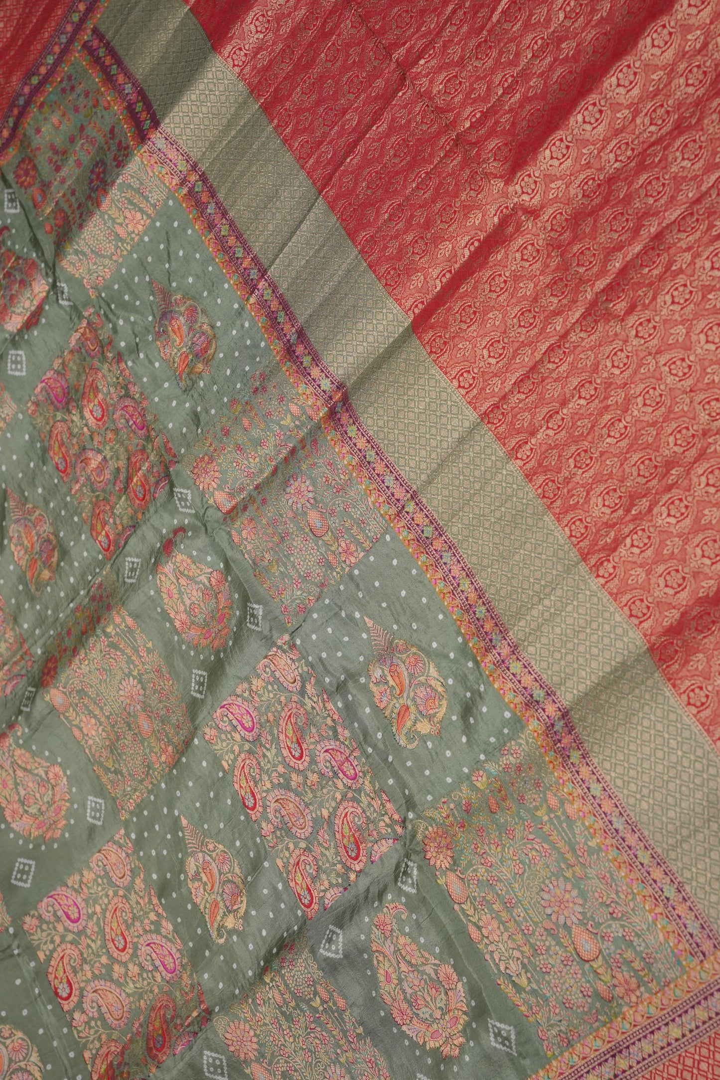 Kashmiri Pashmina Story Telling Banarasi Saree - Sage Green