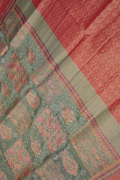 Kashmiri Pashmina Story Telling Banarasi Saree - Sage Green