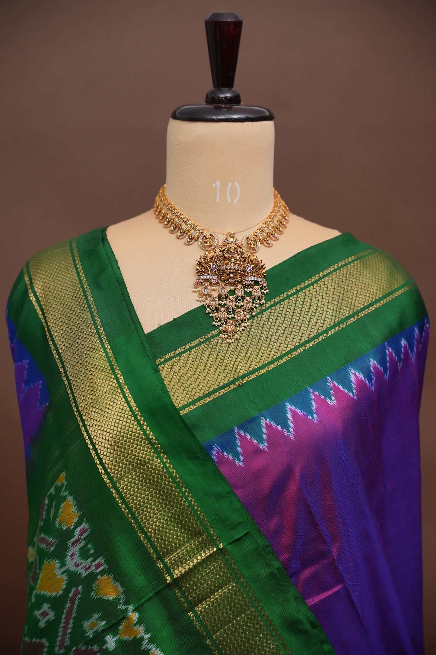 Pure Ikkat Soft Silk Saree - Bottle Green & Deep Purple