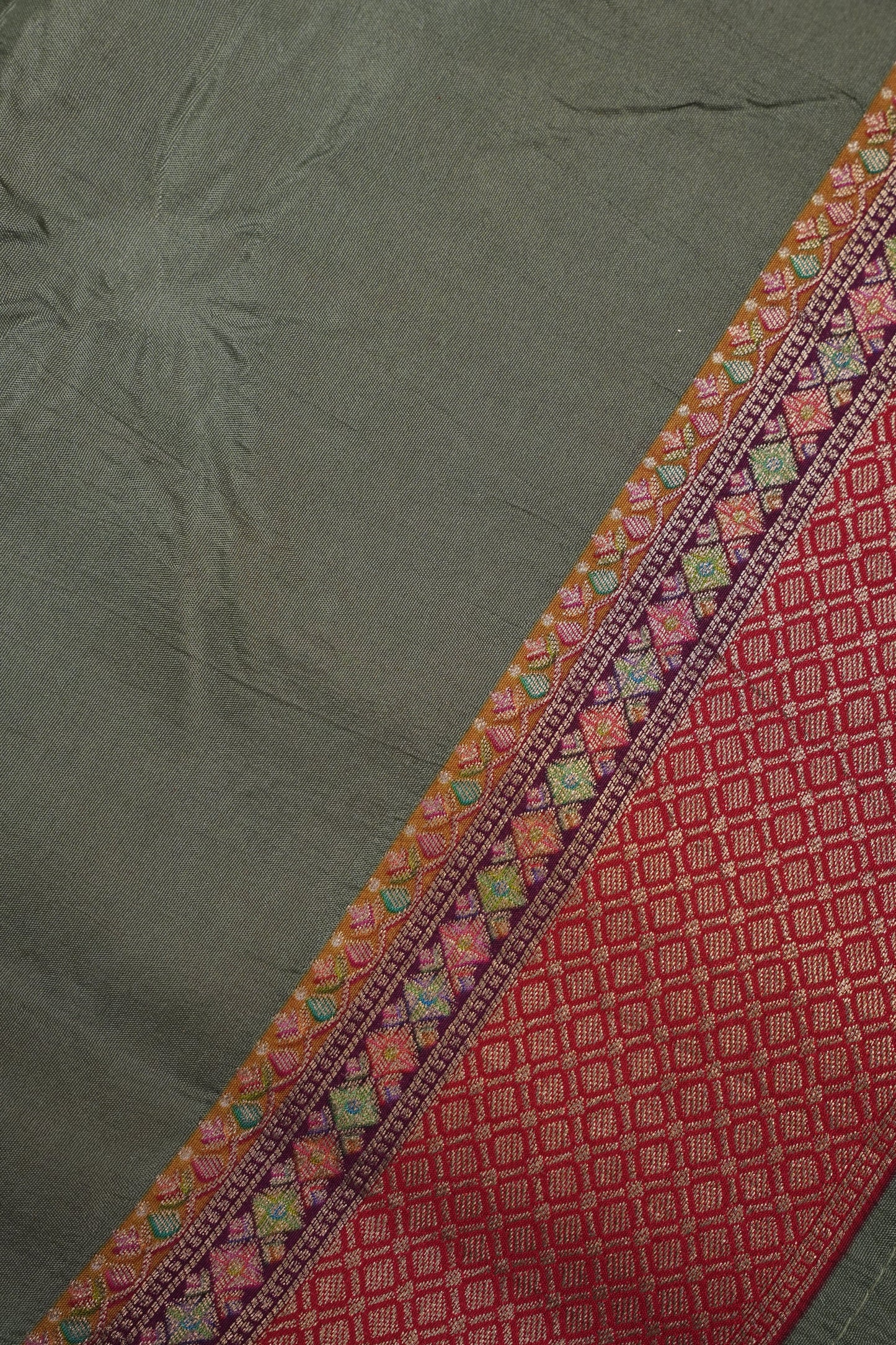 Kashmiri Pashmina Story Telling Banarasi Saree - Sage Green