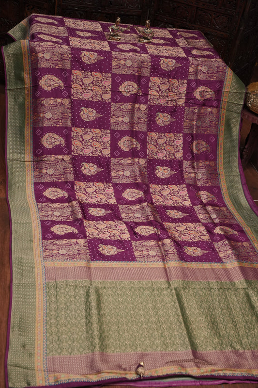 Kashmiri Pashmina Banarasi Story Telling Saree - Wine