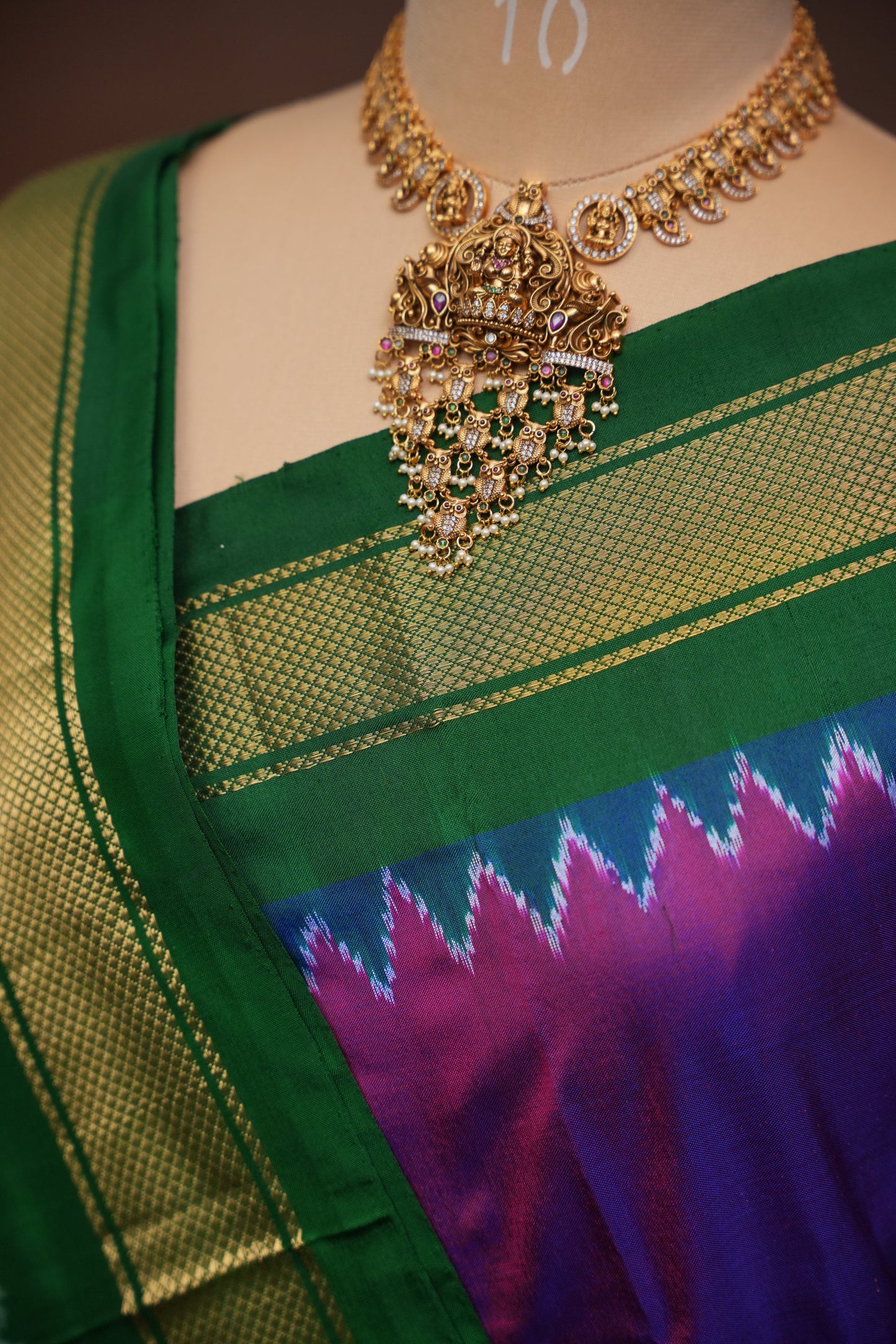 Pure Ikkat Soft Silk Saree - Bottle Green & Deep Purple