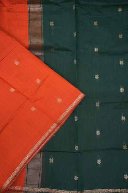 Maheshwari Silk Cotton Saree|Orange & Green