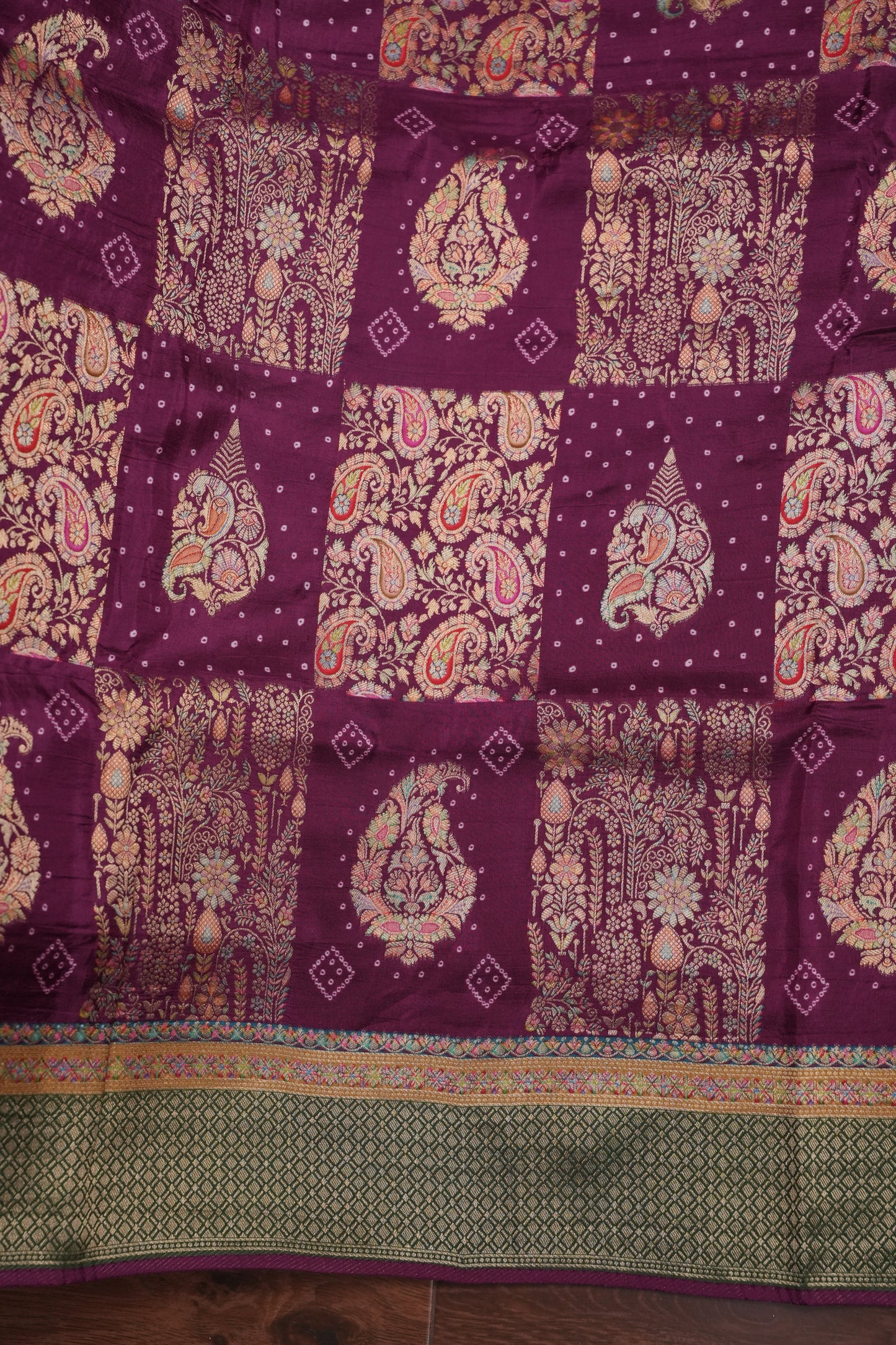 Kashmiri Pashmina Banarasi Story Telling Saree - Wine