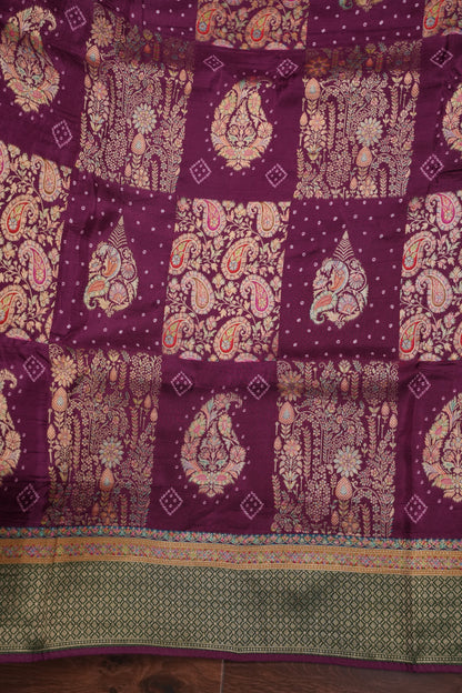 Kashmiri Pashmina Banarasi Story Telling Saree - Wine