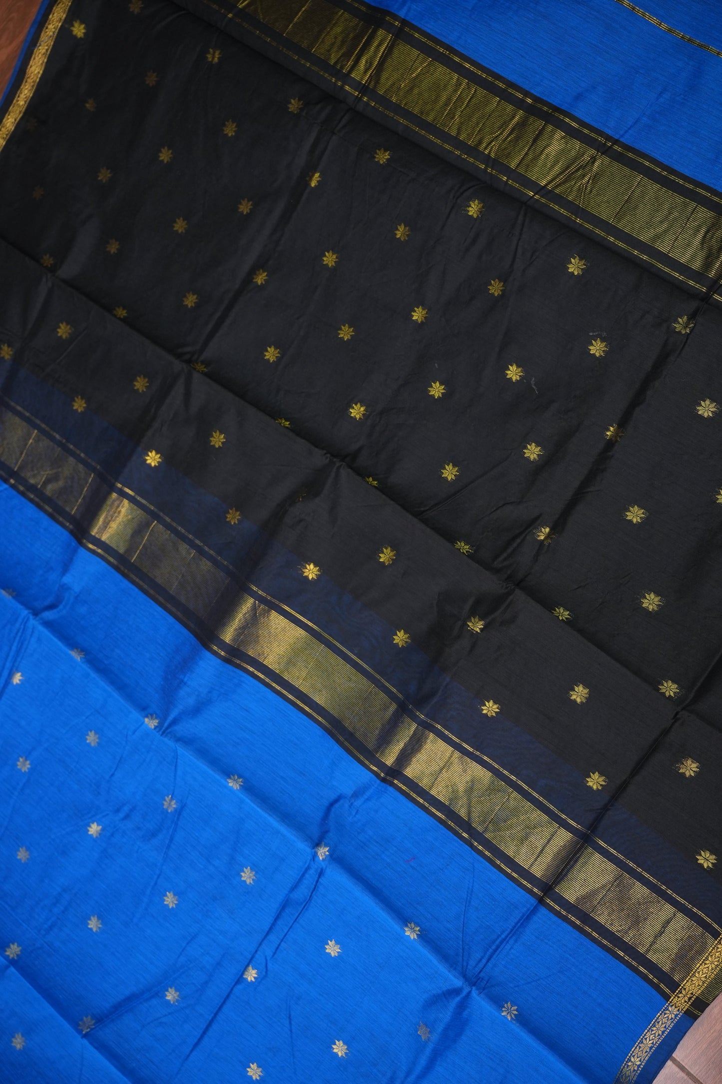 Maheshwari Silk Cotton Saree|Blue and Black
