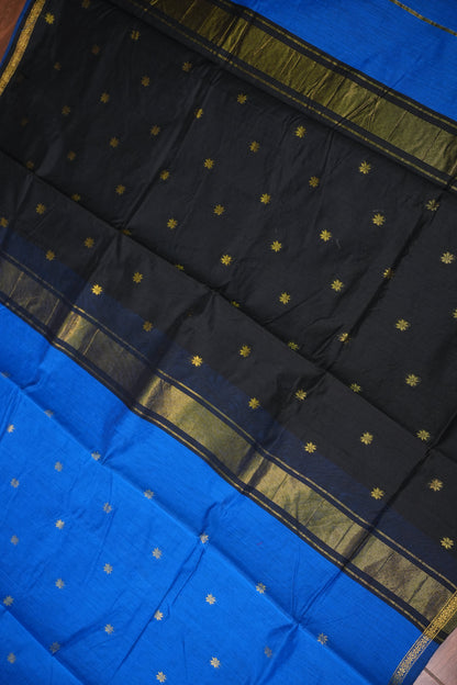 Maheshwari Silk Cotton Saree|Blue and Black