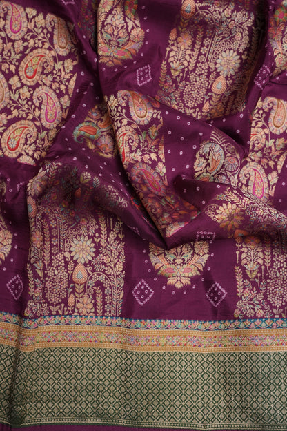Kashmiri Pashmina Banarasi Story Telling Saree - Wine
