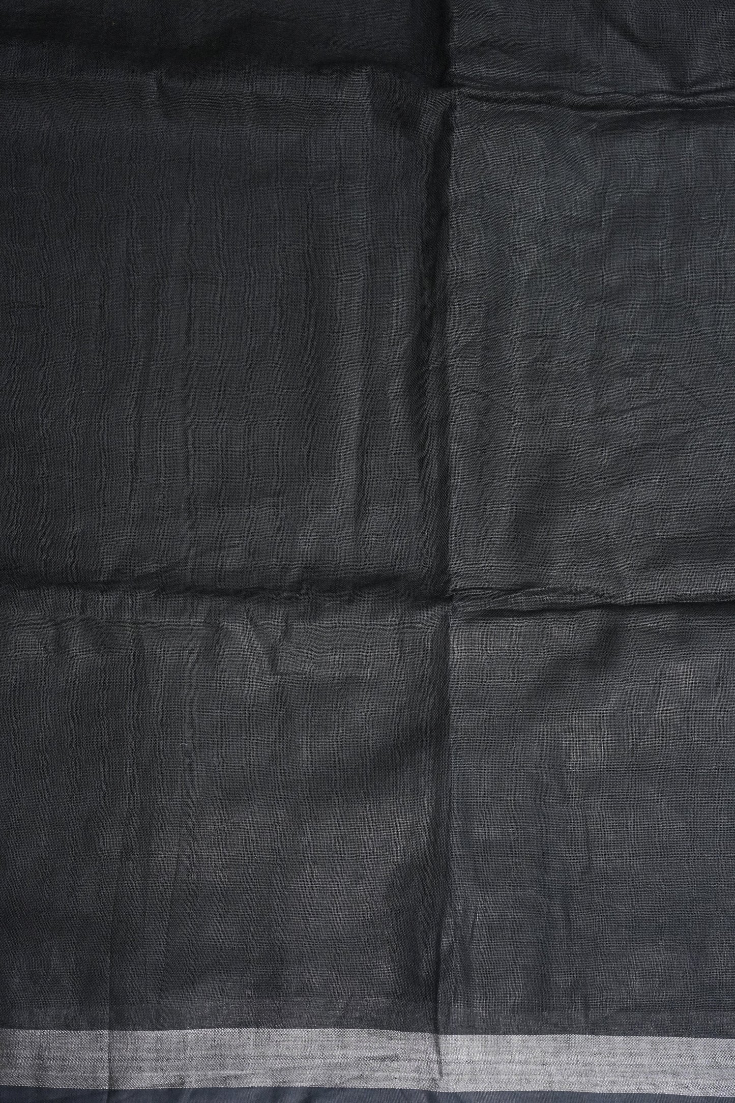Hand Embroidery Pure Linen Saree With Tissue Border - Black