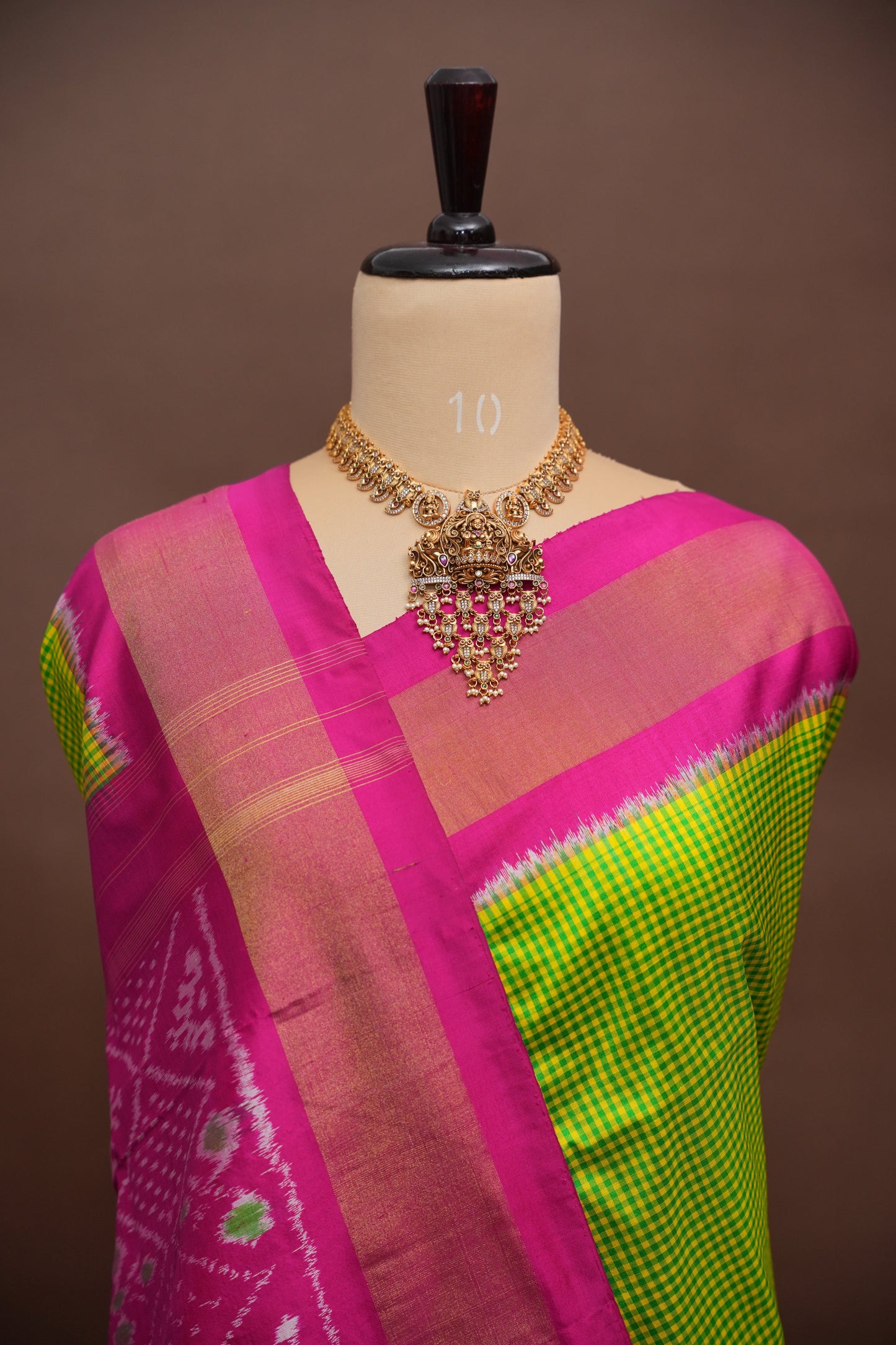 Pure Ikkat Soft Silk Saree - Parrot Green & Pink