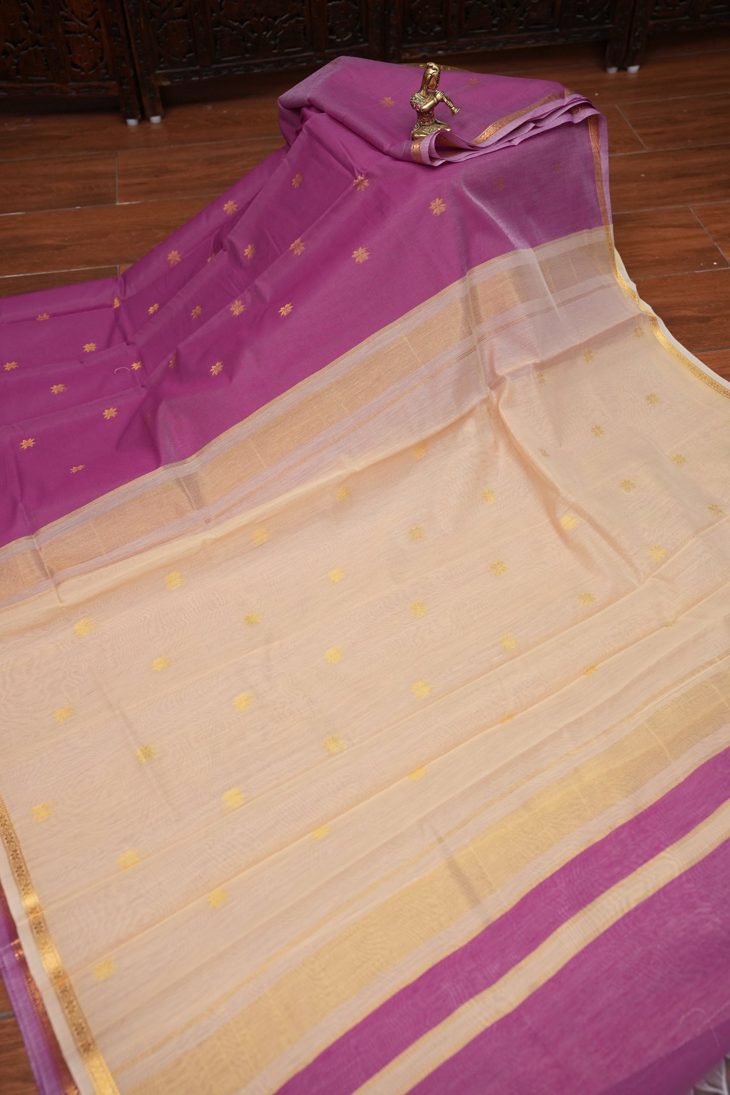 Maheshwari Silk Cotton Saree|Pink and Half White