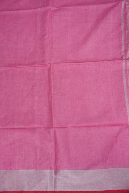 Pure Linen Saree – Blush Pink with Silver Zari Accents