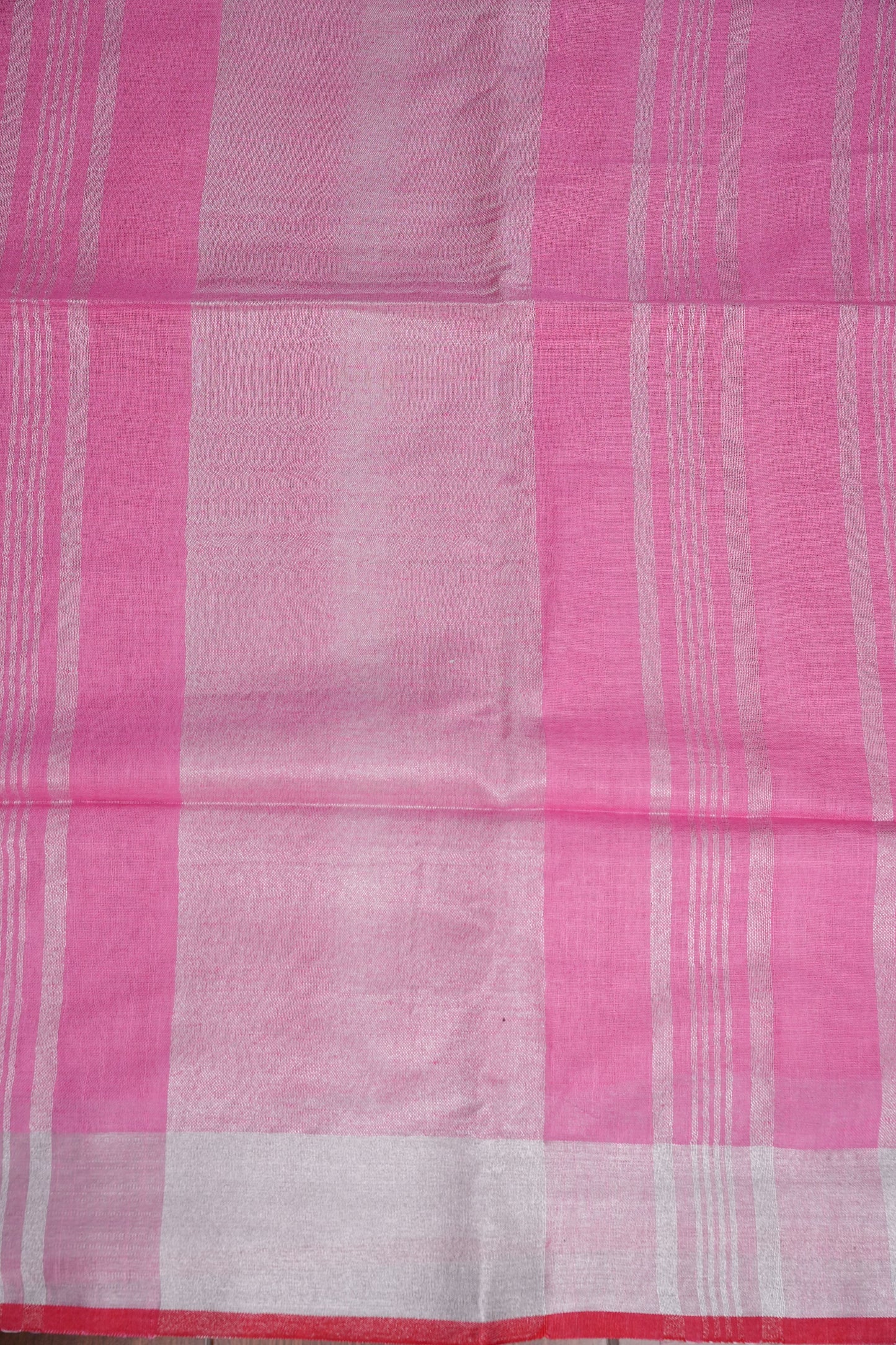 Pure Linen Saree – Blush Pink with Silver Zari Accents