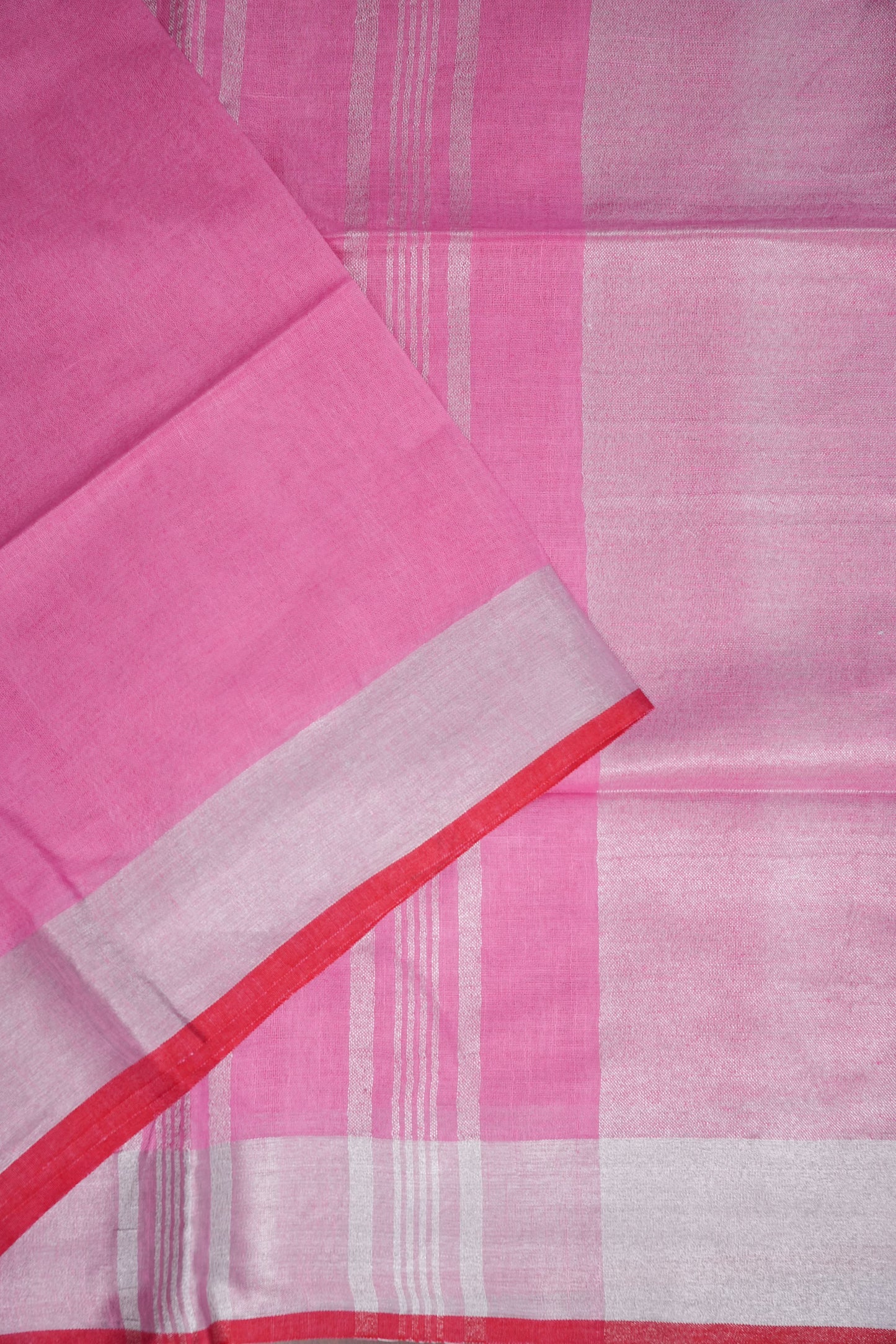 Pure Linen Saree – Blush Pink with Silver Zari Accents