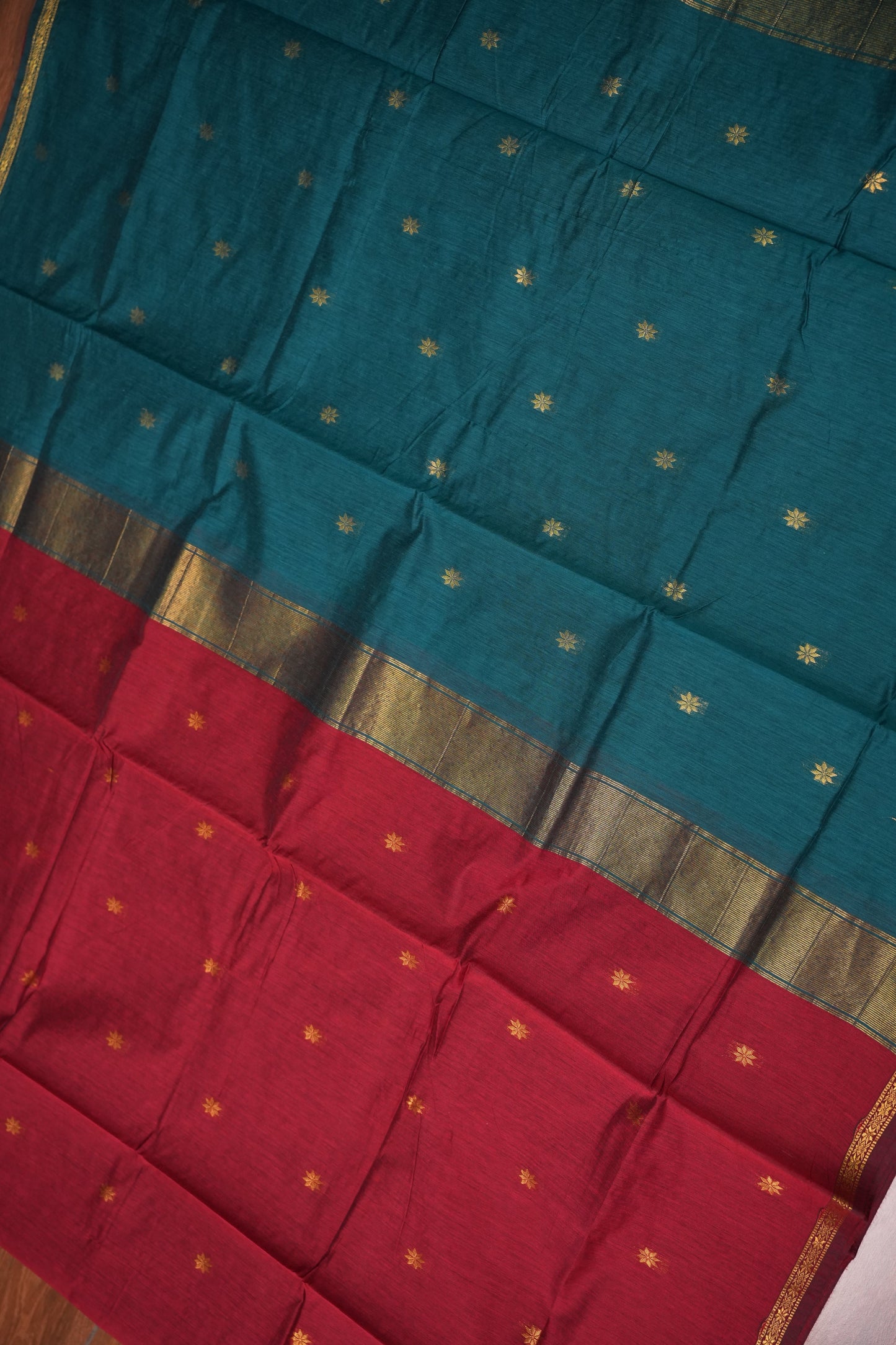 Maheshwari Silk Cotton Saree|Maroon and Teal