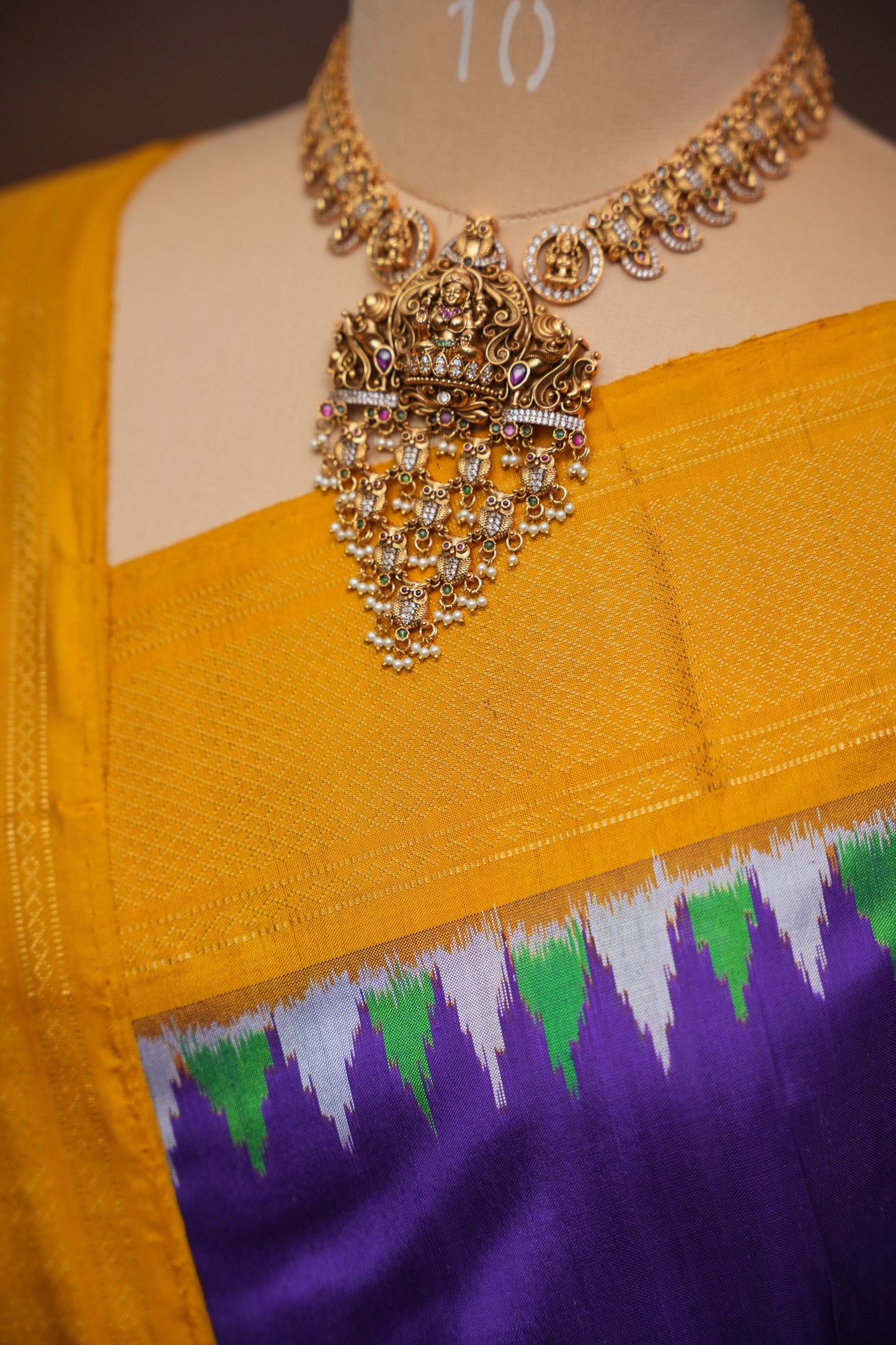 Pure Ikkat Soft Silk Saree - Deep Purple & Mustard Yellow