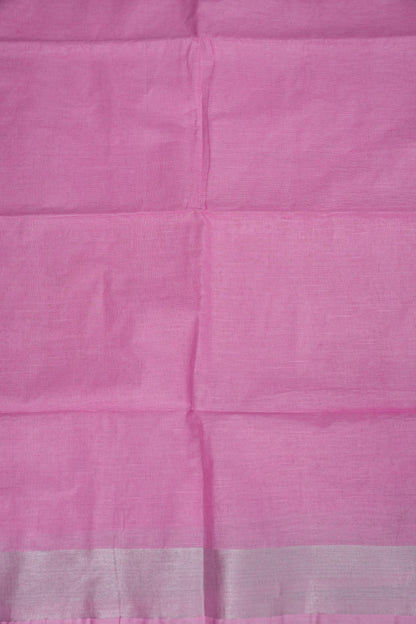 Pure Linen Saree – Soft Baby Pink with Silver Zari Stripes