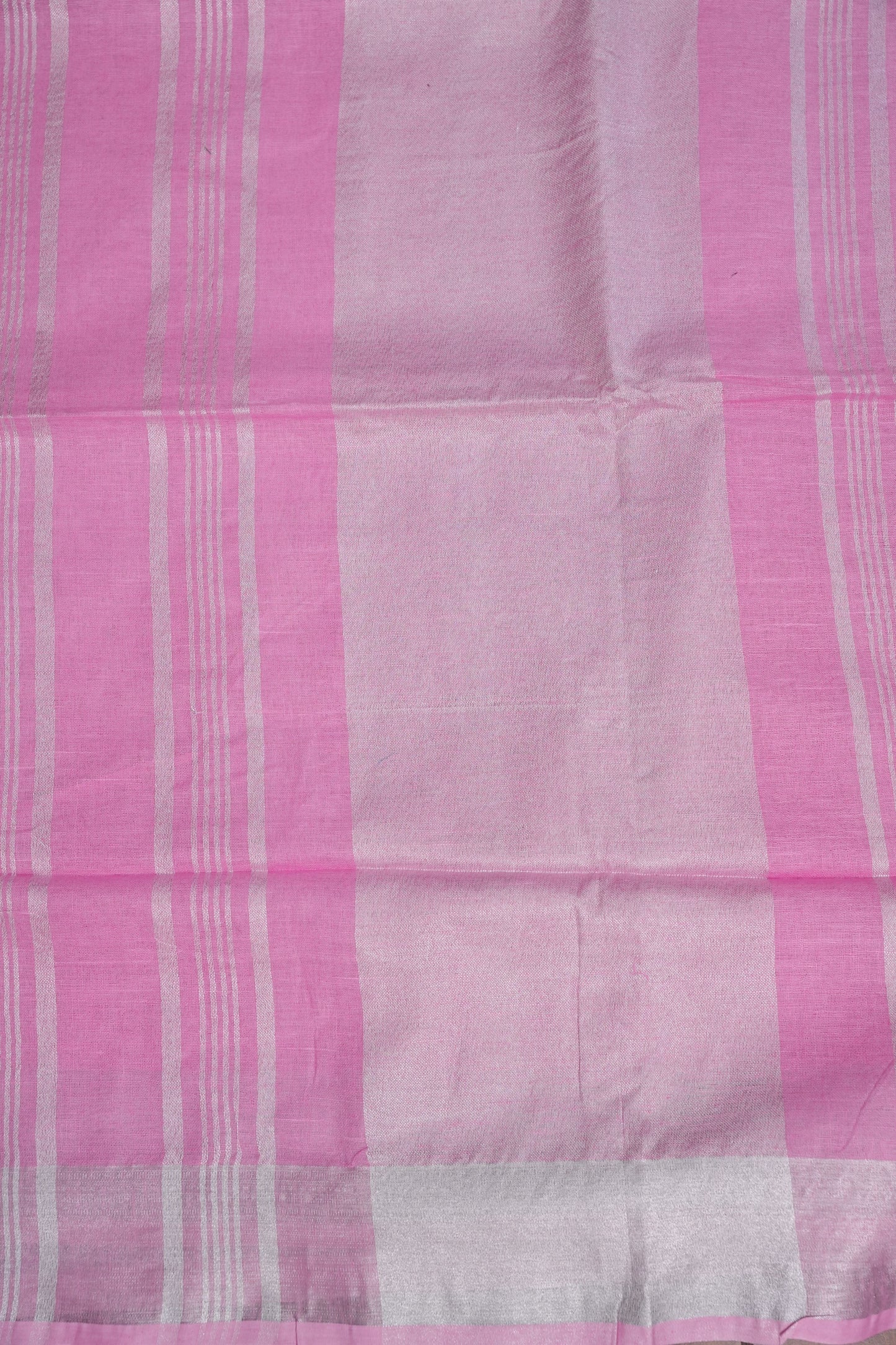 Pure Linen Saree – Soft Baby Pink with Silver Zari Stripes