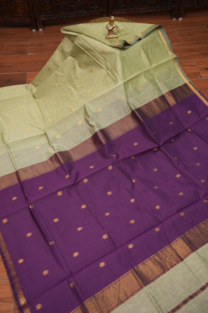 Maheshwari Silk Cotton Saree | Sage Green and Purple