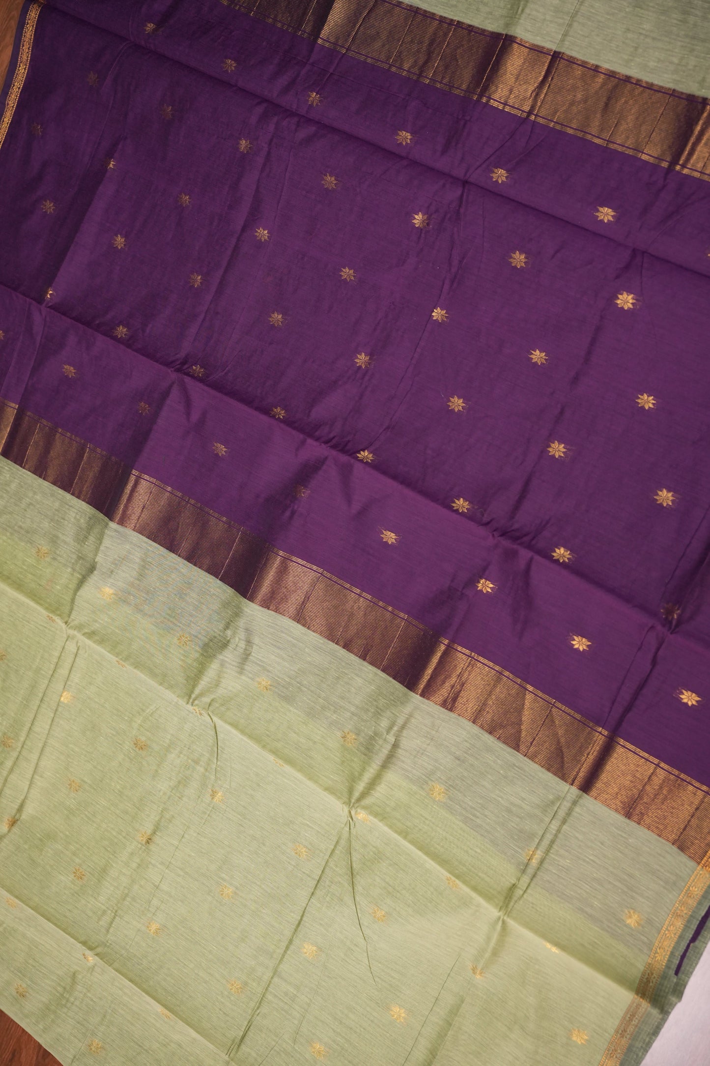 Maheshwari Silk Cotton Saree | Sage Green and Purple