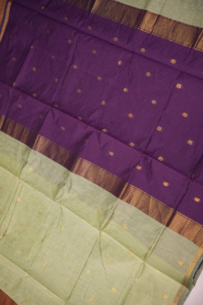 Maheshwari Silk Cotton Saree | Sage Green and Purple