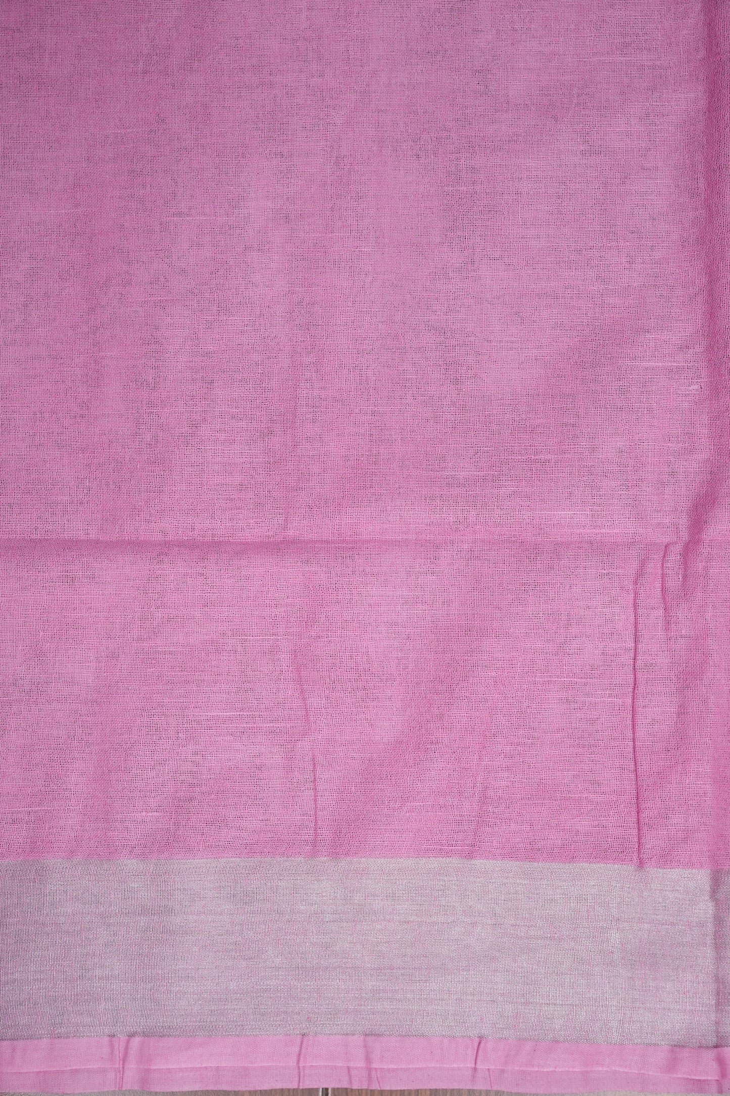 Pure Linen Saree – Soft Baby Pink with Silver Zari Stripes