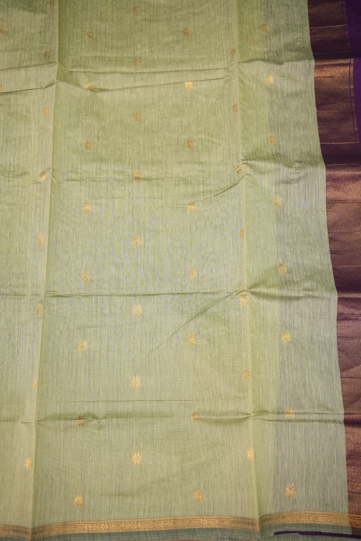 Maheshwari Silk Cotton Saree | Sage Green and Purple