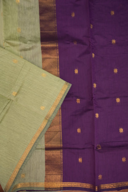 Maheshwari Silk Cotton Saree | Sage Green and Purple