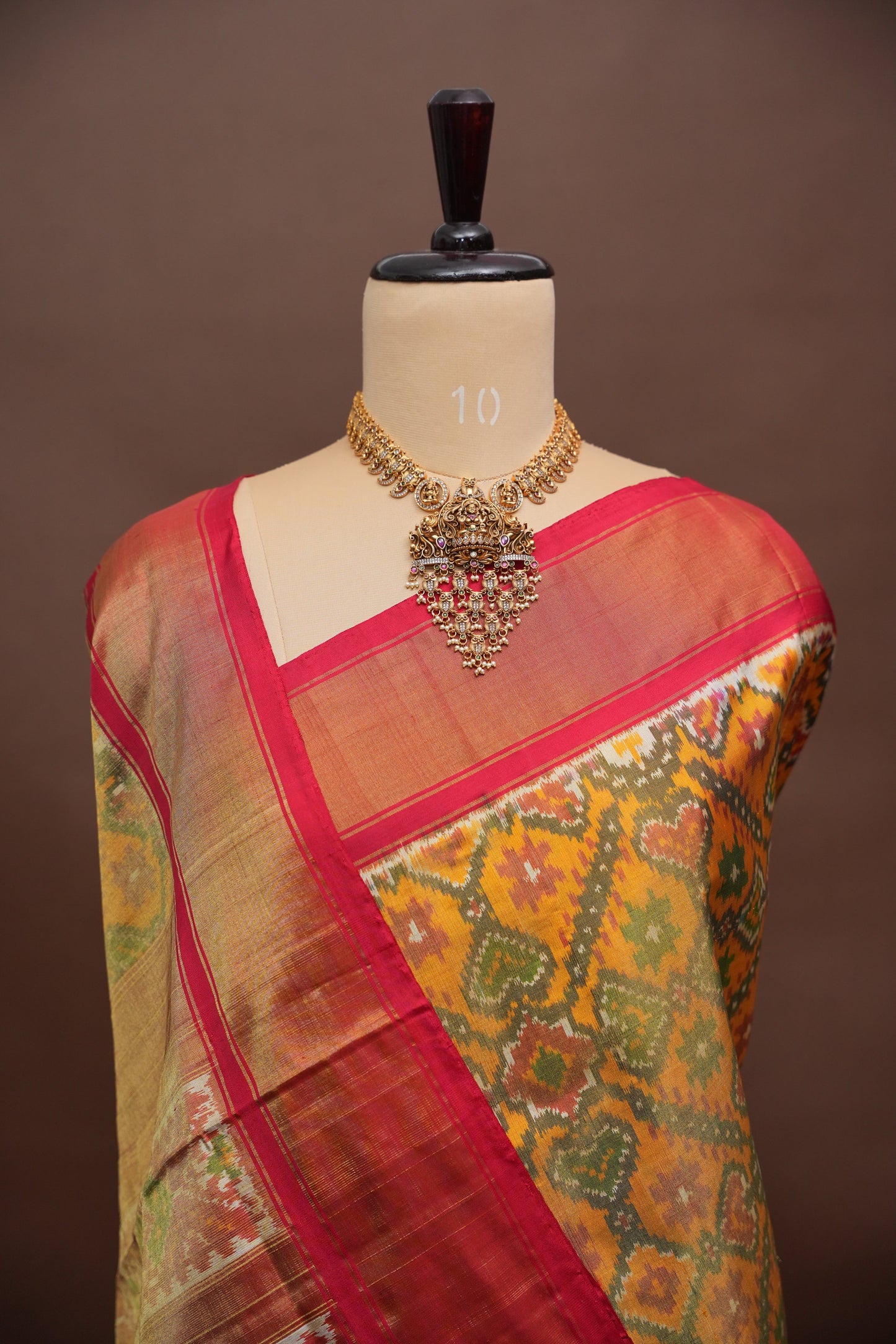 Mustard Yellow Pochampally Ikkat Silk Saree with Red Tissue Border|Silk Mark Certified