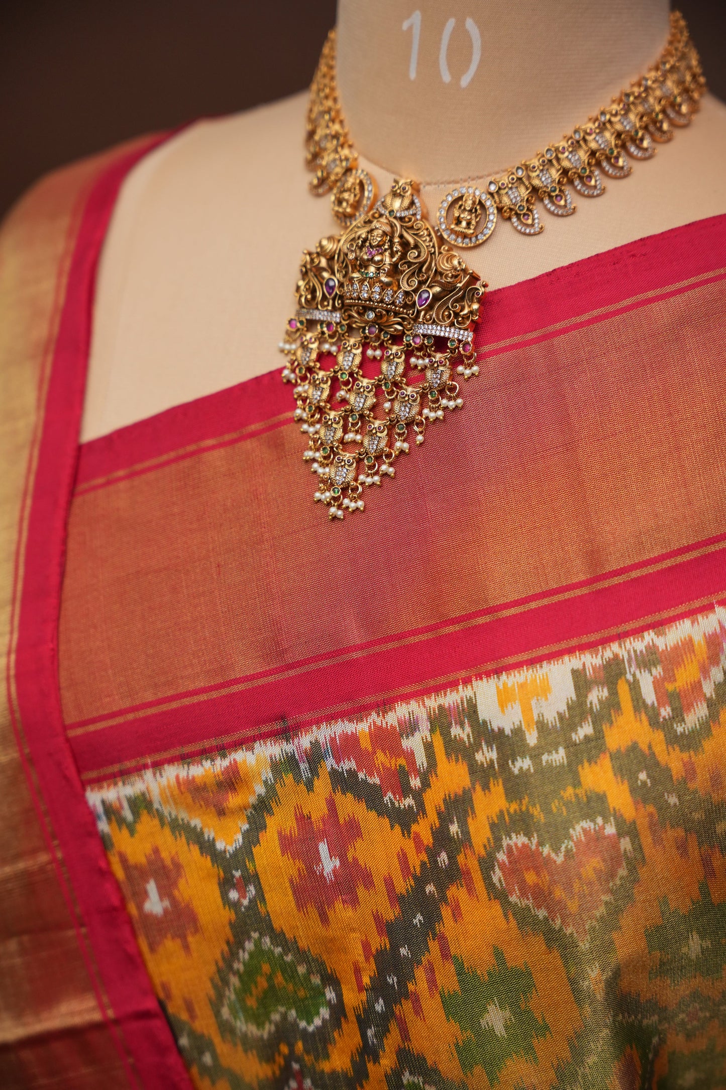 Mustard Yellow Pochampally Ikkat Silk Saree with Red Tissue Border|Silk Mark Certified