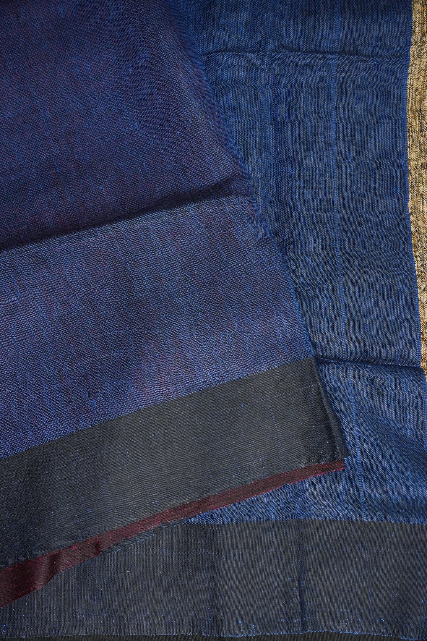 Half and Half Pure Linen Saree with Textured Jute Linen Pallu-Royal Blue & Wine