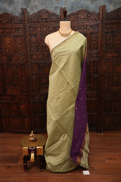 Maheshwari Silk Cotton Saree | Sage Green and Purple