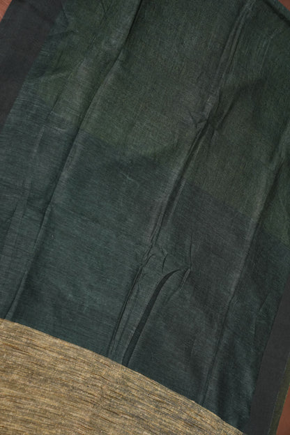 Half and Half Pure Linen Saree with Textured Jute Linen Pallu-Forest Green & Olive Green