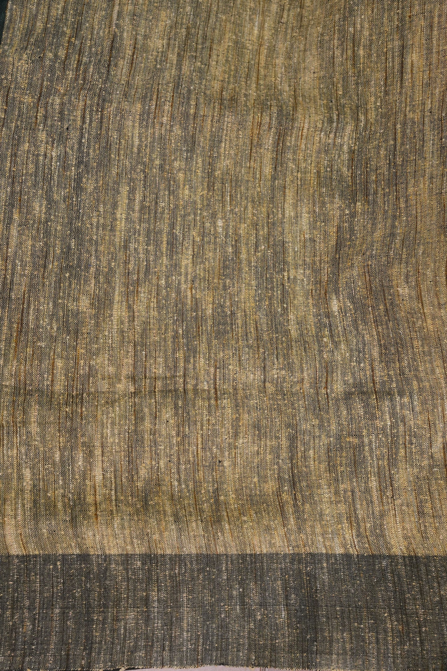 Half and Half Pure Linen Saree with Textured Jute Linen Pallu-Forest Green & Olive Green